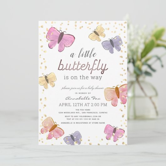 Little Butterfly Baby shower Invitation Kaart (Staand voorkant)