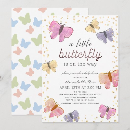 Little Butterfly Baby shower Invitation Kaart (Voorkant / Achterkant)