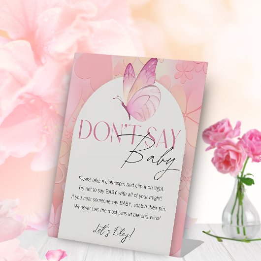 Little Butterfly Baby shower Zeg geen Baby-spel Reclamebord Met Voetstuk