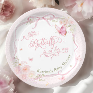 Little Butterfly Bloom Meisje Baby Shower Papieren Bordje