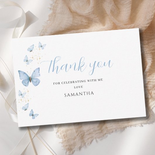 Little Butterfly Blue Boy Baby shower Bedankkaart