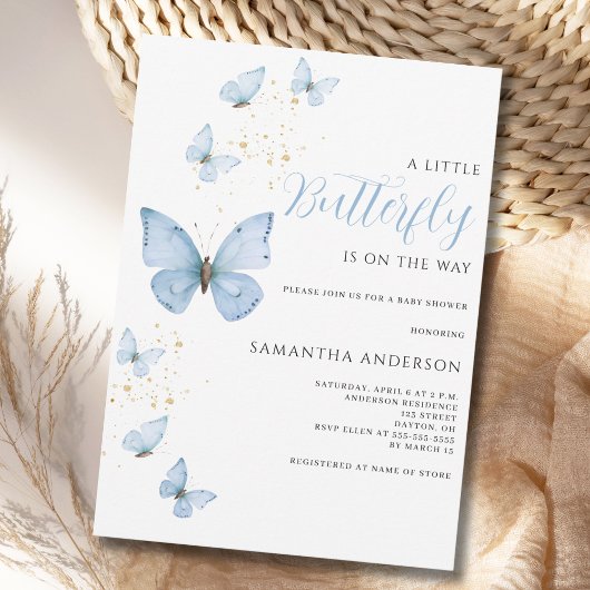 Little Butterfly Blue Boy Baby shower Kaart