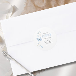 Little Butterfly Blue Boy Waterverf Baby shower Ronde Sticker