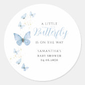 Little Butterfly Blue Boy Waterverf Baby shower Ronde Sticker (Voorkant)