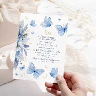 Little Butterfly Blue Flowers Boy Baby shower Kaart