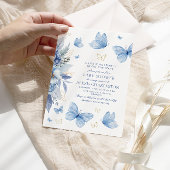 Little Butterfly Blue Flowers Boy Baby shower Kaart