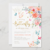 Little Butterfly Bright Bloemen Baby Meisje Douche Kaart (Voorkant)