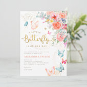 Little Butterfly Bright Bloemen Baby Meisje Douche Kaart (Staand voorkant)