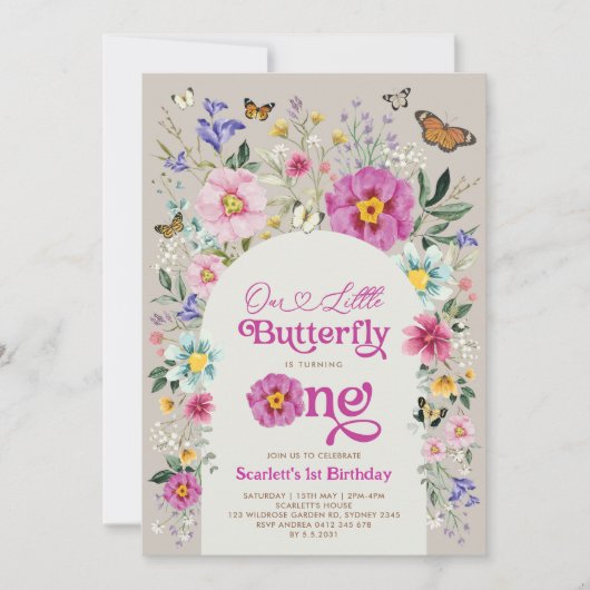 Little Butterfly Bright Wildfower 1e verjaardag Kaart (Voorkant)