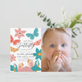 Little Butterfly Crystal 1e Verjaardag Foto Kaart (Staand voorkant)
