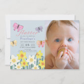 Little Butterfly Daffodil Girl 1st Birthday Foto Kaart (Voorkant)