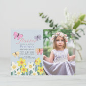 Little Butterfly Daffodil Girl Verjaardag Foto Kaart (Staand voorkant)