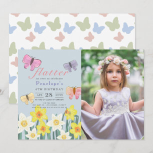 Little Butterfly Daffodil Girl Verjaardag Foto Kaart