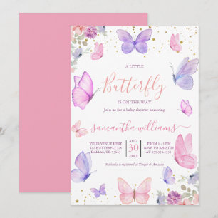 Little Butterfly Flowers Roze Paarse Baby shower Kaart