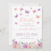 Little Butterfly Flowers Roze & Paarse Baby shower Kaart (Voorkant)