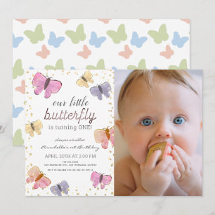 Little Butterfly Girl 1st Birthday Foto Kaart
