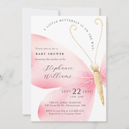 Little Butterfly Girl Baby shower Kaart (Voorkant)