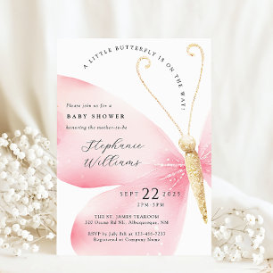 Little Butterfly Girl Baby shower Kaart