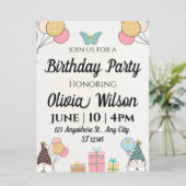 Little Butterfly Girl Birthday Invitation Kaart (Staand voorkant)