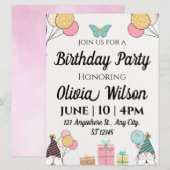 Little Butterfly Girl Birthday Invitation Kaart (Voorkant / Achterkant)