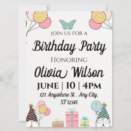 Little Butterfly Girl Birthday Invitation Kaart