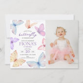 Little Butterfly Girl's 1e verjaardag Foto Kaart (Voorkant)