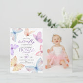 Little Butterfly Girl's 1e verjaardag Foto Kaart (Staand voorkant)