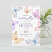 Little Butterfly Girl's 1e verjaardag Uitnodiging (Staand voorkant)