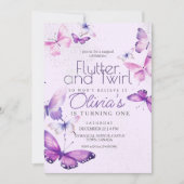 Little Butterfly Girls Paarse 1e verjaardagsfeestj Kaart (Voorkant)