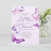 Little Butterfly Girls Paarse 1e verjaardagsfeestj Kaart (Staand voorkant)