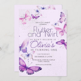 Little Butterfly Girls Paarse 1e verjaardagsfeestj Kaart