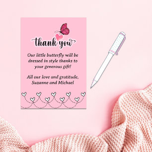 Little Butterfly Hearts Meisje Baby shower Bedankkaart