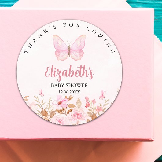 Little Butterfly is on the Way, Baby Shower  Ronde Sticker