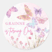 Little Butterfly Meadow Wildflowers Verjaardagsfee Ronde Sticker (Voorkant)