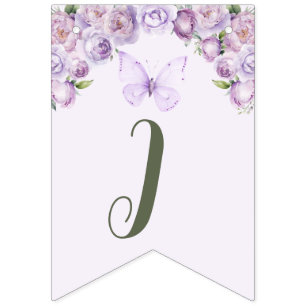 Little Butterfly Paarse Bloemen Baby shower Vlaggetjes