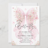 Little Butterfly Pink Bow Girl Baby Shower Kaart (Voorkant)