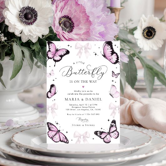 Little Butterfly Pink Bow Girl Baby shower Kaart