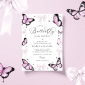 Little Butterfly Pink Bow Girl Baby shower Kaart