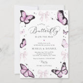 Little Butterfly Pink Bow Girl Baby shower Kaart (Voorkant)
