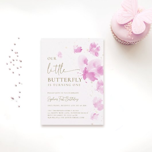 Little Butterfly Pink Budget 1e verjaardag Kaart