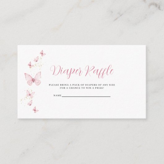 Little Butterfly Pink Diaper Raffle Baby shower Informatiekaartje (Voorkant)