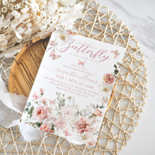 Little Butterfly Pink Floral Baby Meisje Douche Kaart