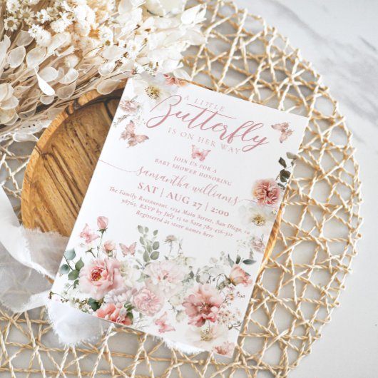 Little Butterfly Pink Floral Baby Meisje Douche Kaart
