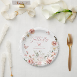 Little Butterfly Pink Floral Baby Meisje Douche Papieren Bordje
