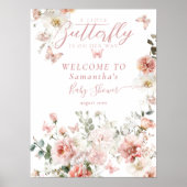 Little Butterfly Pink Floral Baby Meisje Douche Poster (Voorkant)