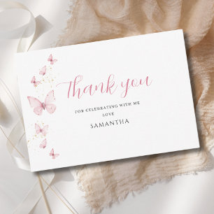 Little Butterfly Pink Girl Baby shower Bedankkaart
