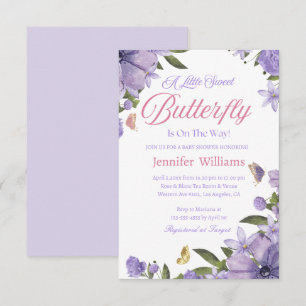 Little Butterfly Pink paarse Bloemen baby shower Kaart
