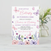 Little Butterfly Pink Paarse Bloemverjaardag Kaart (Staand voorkant)