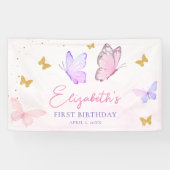 Little Butterfly Pink Purple Girl First Birthday Spandoek (Horizontaal)