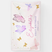 Little Butterfly Pink Purple Girl First Birthday Spandoek (Verticaal)
